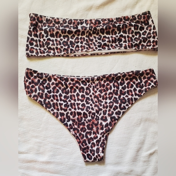 Shein 3XL plus cheetah print bandeau top high‎ rise bikini set nwot - Picture 2 of 5